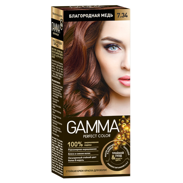 Картинка Крем-краска для волос Gamma Perfect color 7.34 Благородная медь, 100 гр BeautyConceptPro