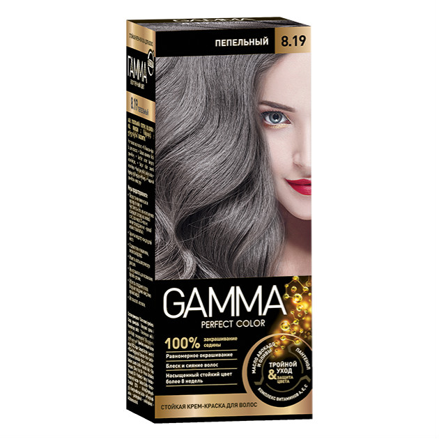 Картинка Крем-краска для волос Gamma Perfect color 8.19 Пепельный, 100 гр BeautyConceptPro