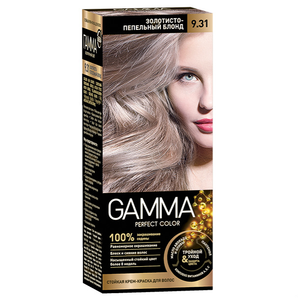 Картинка Крем-краска для волос Gamma Perfect color 9.31 Золотисто-пепельный блонд, 100 гр BeautyConceptPro