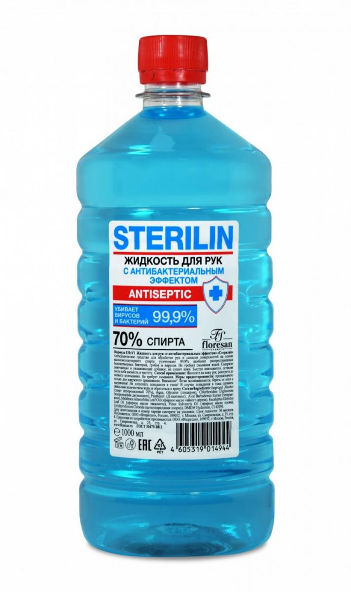 Картинка Жидкость для рук с антибактериальным эффектом 70% спирта «Стерилин» Флоресан, 1 л BeautyConceptPro