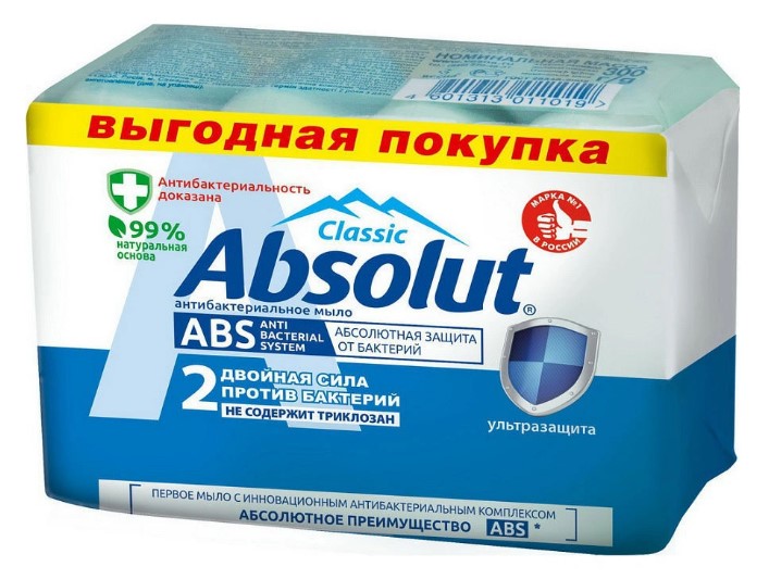Картинка Мыло туалетное антибактериальное ABC Ультразащита Absolut, 4*75 гр BeautyConceptPro