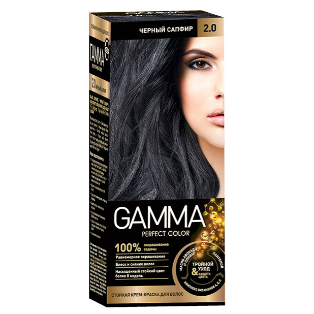 Картинка Крем-краска для волос Gamma Perfect color 2.0 Черный сапфир, 100 гр BeautyConceptPro