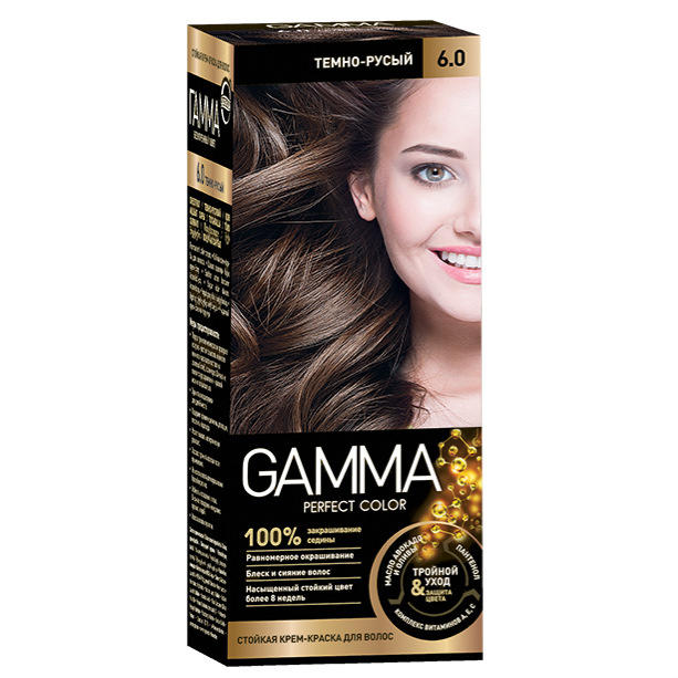 Картинка Крем-краска для волос Gamma Perfect color 6.0 Темно-русый, 100 гр BeautyConceptPro