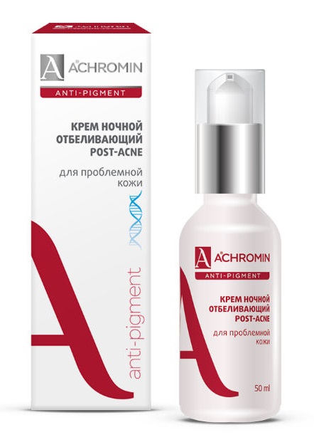 Картинка Крем ночной отбеливающий для проблемной кожи лица Achromin (Ахромин), 50 мл BeautyConceptPro