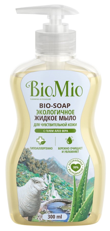 Картинка Жидкое эко мыло для рук с гелем алоэ вера BioMio, 300 мл BeautyConceptPro