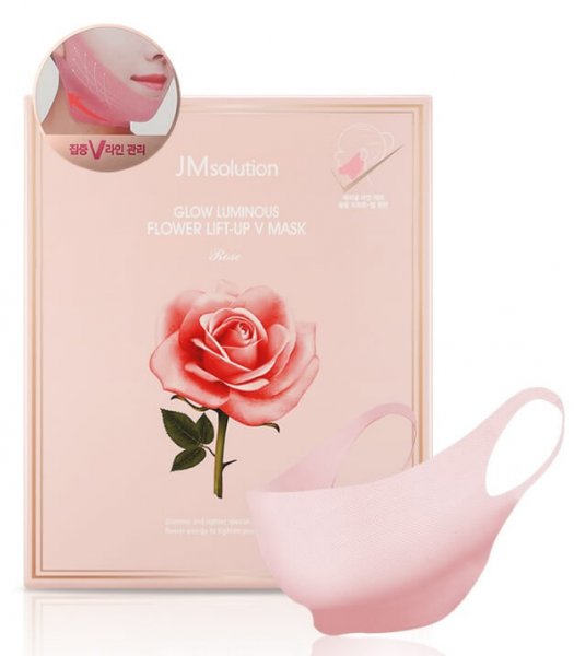 Картинка Лифтинг-маска для шеи и подбородка с розовой водой и цветочными экстрактами JMsolution, 20 гр BeautyConceptPro