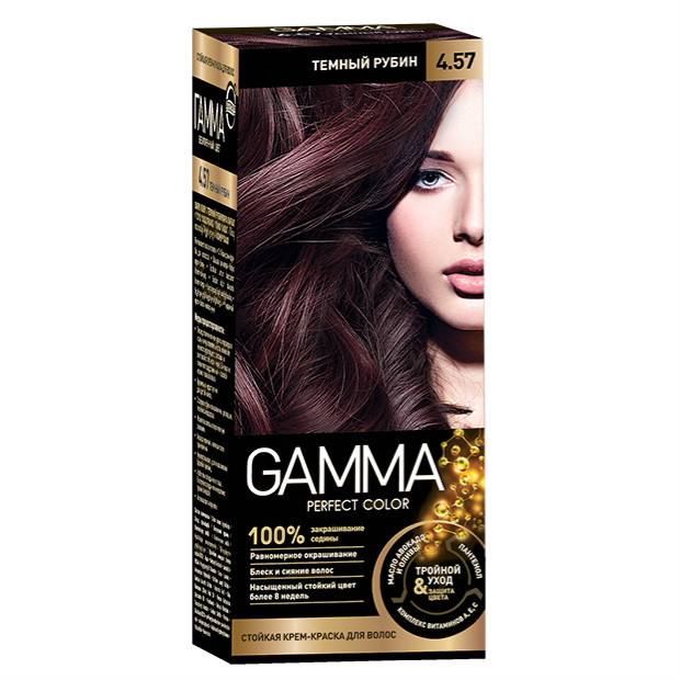 Картинка Крем-краска для волос Gamma Perfect color 4.57 Темный рубин, 100 гр BeautyConceptPro