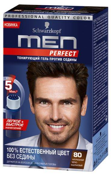 Картинка Men Perfect Тонирующий гель для мужчин. 80 Натуральный черно-каштановый, 80 мл BeautyConceptPro