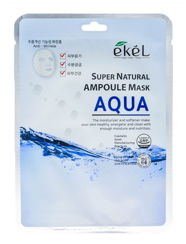 Картинка Тканевая маска с морской водой Ekel Super Natural Ampoule Mask Aqua, 25 гр BeautyConceptPro
