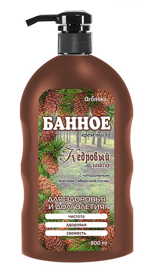 Картинка Крем-мыло банное "Кедровый эликсир" с натуральным эфирным маслом кедра Aromika, 800 мл BeautyConceptPro