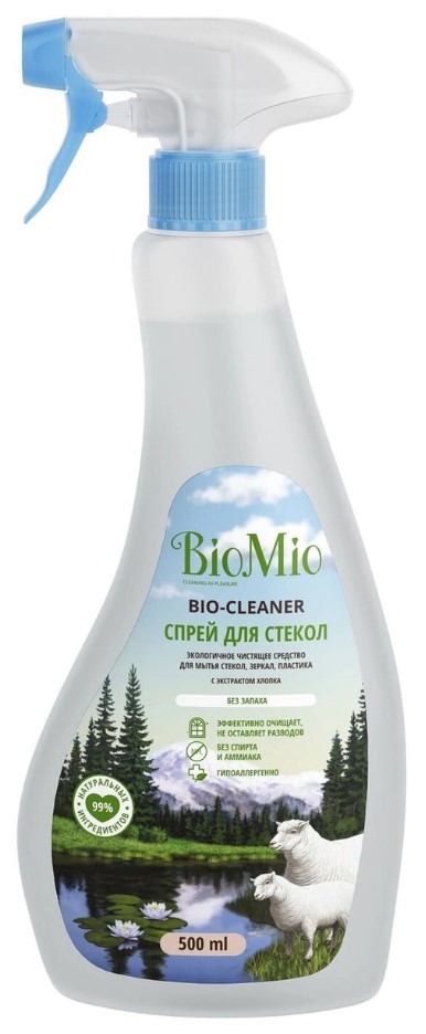 Картинка Экологичное чистящее средство для стекол, зеркал, пластика BioMio, 500 мл BeautyConceptPro