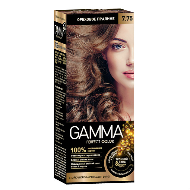 Картинка Крем-краска для волос Gamma Perfect color 7.75 Ореховое пралине, 100 гр BeautyConceptPro
