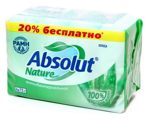 Картинка Мыло туалетное антибактериальное Алоэ Absolut, 4*75 гр BeautyConceptPro