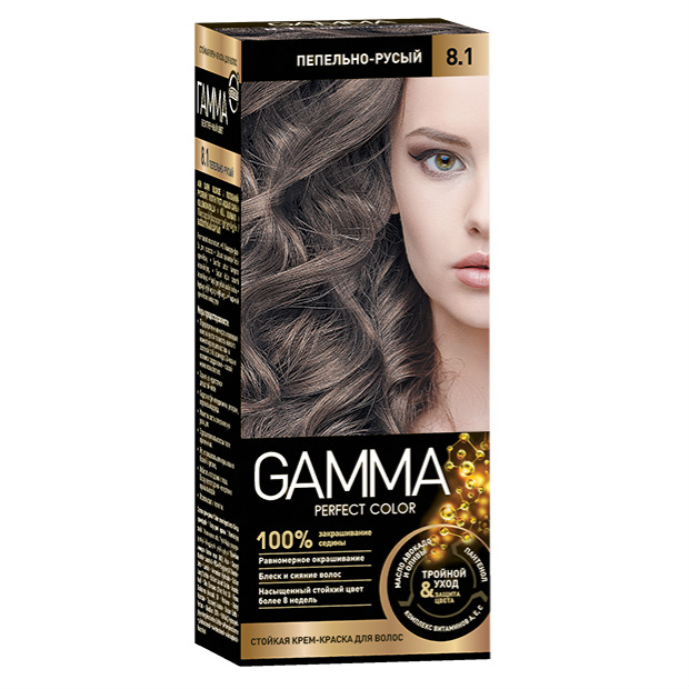 Картинка Крем-краска для волос Gamma Perfect color 8.1 Пепельно-русый, 100 гр BeautyConceptPro