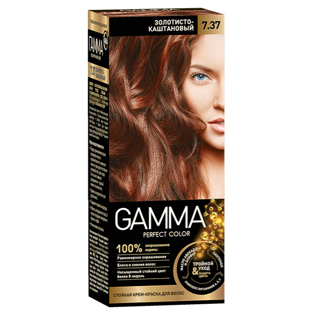 Картинка Крем-краска для волос Gamma Perfect color 7.37 Золотисто-каштановый, 100 гр BeautyConceptPro