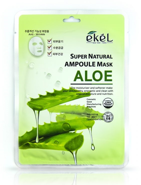 Картинка Тканевая маска с экстрактом алоэ Ekel Super Natural Ampoule Mask Aloe, 25 гр BeautyConceptPro