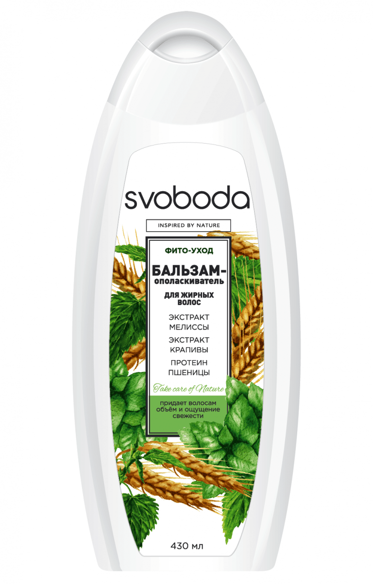 Картинка Бальзам-ополаскиватель "Svoboda" для жирных волос с экстрактами мелиссы, крапивы и протеином пшеницы, 430 мл BeautyConceptPro