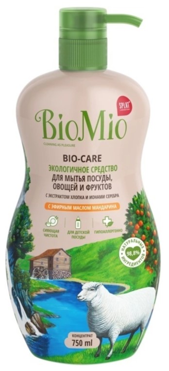 Картинка Средство для мытья посуды, овощей и фруктов антибактериальное с эфирным маслом мандарина BioMio Bio-Care, 750 мл BeautyConceptPro