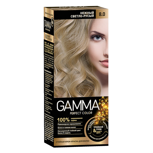 Картинка Крем-краска для волос Gamma Perfect color 8.0 Нежный светло-русый, 100 гр BeautyConceptPro