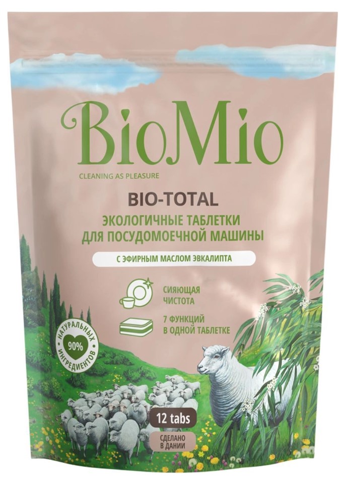 Картинка Таблетки для посудомоечных машин с маслом эвкалипта BioMio Bio-Total, 12 шт BeautyConceptPro