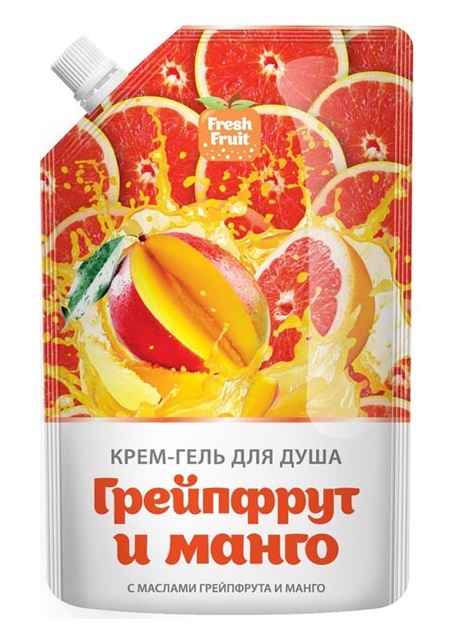 Картинка FRESH FRUIT крем-гель для душа «Грейпфрут и манго» с маслами грейпфрута и манго, (дой-пак), 200 мл BeautyConceptPro