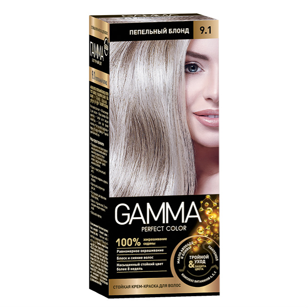 Картинка Крем-краска для волос Gamma Perfect color 9.1 Пепельный блонд, 100 гр BeautyConceptPro