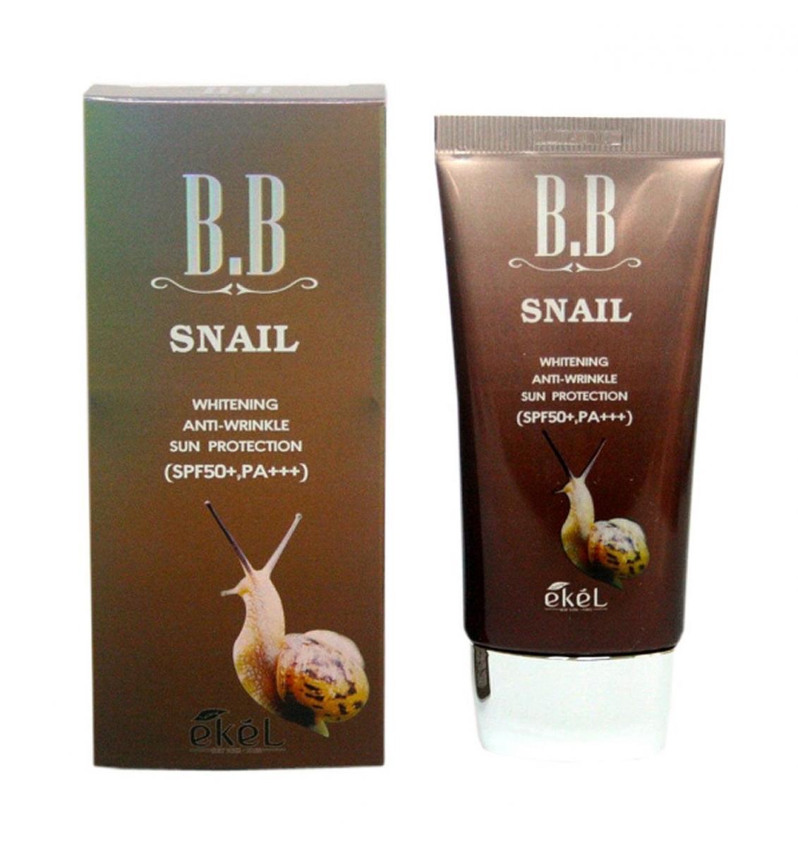 Картинка BB крем антивозрастной с улиточным муцином Ekel BB Snail Whitening Anti-Wrinkle Sun Protection, 50 мл BeautyConceptPro