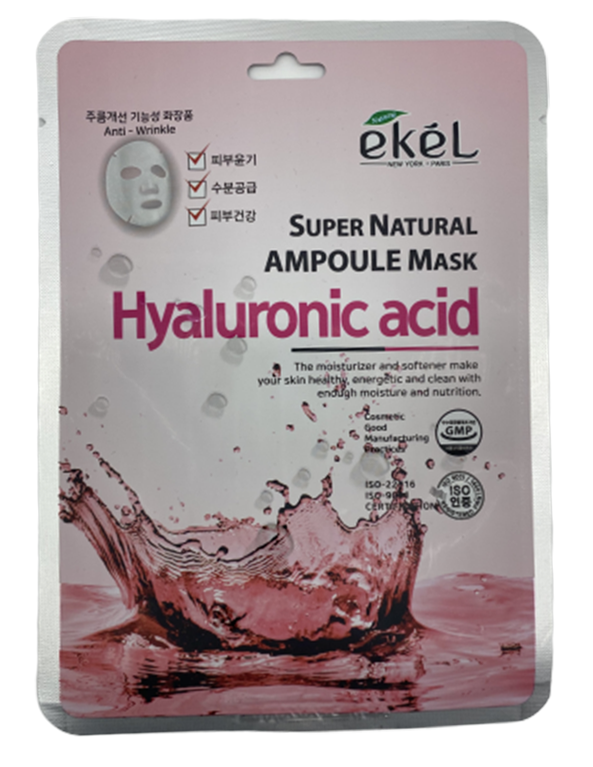 Картинка Тканевая маска с гиалуроновой кислотой Ekel Super Natural Ampoule Mask Hyaluronic Acid, 25 гр BeautyConceptPro