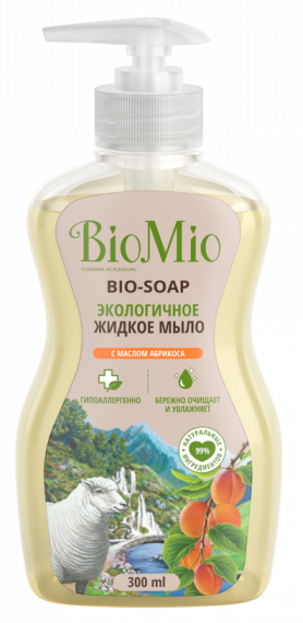 Картинка Жидкое эко мыло для рук Смягчающее с маслом абрикоса BioMio, 300 мл BeautyConceptPro