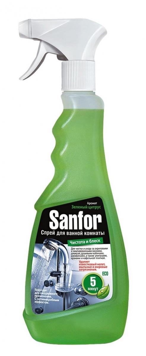 Картинка Спрей чистящий для ванной комнаты Зеленый цитрус Sanfor, 500 мл BeautyConceptPro