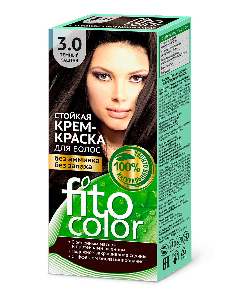 Картинка Фитокосметик Крем-краска для волос FitoColor тон 3.0 Темный каштан BeautyConceptPro